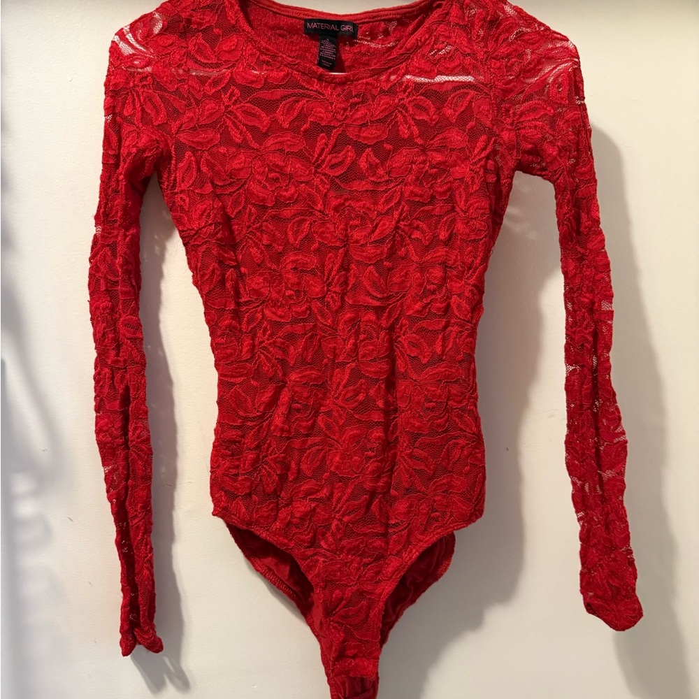 Red Lace Long Sleeve Bodysuit